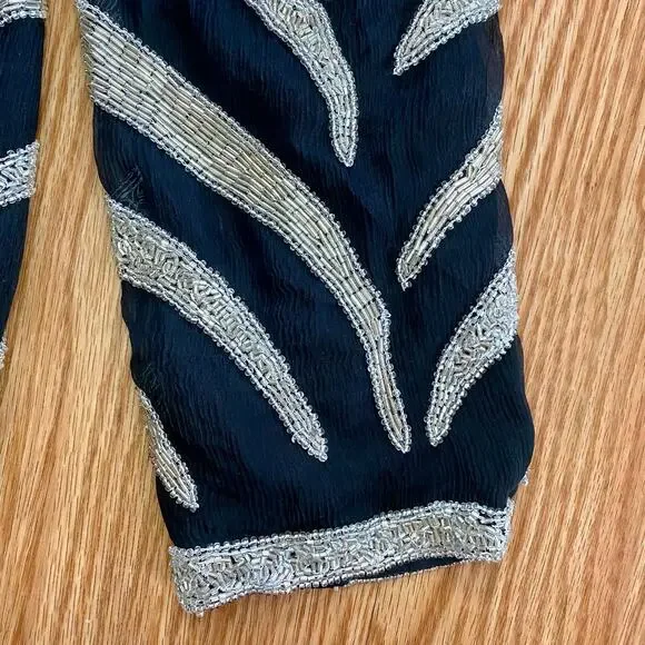 Vintage 1980s Black Beaded Silk Long Maxi Evening Gown Womens Medium - Picture 10 of 16